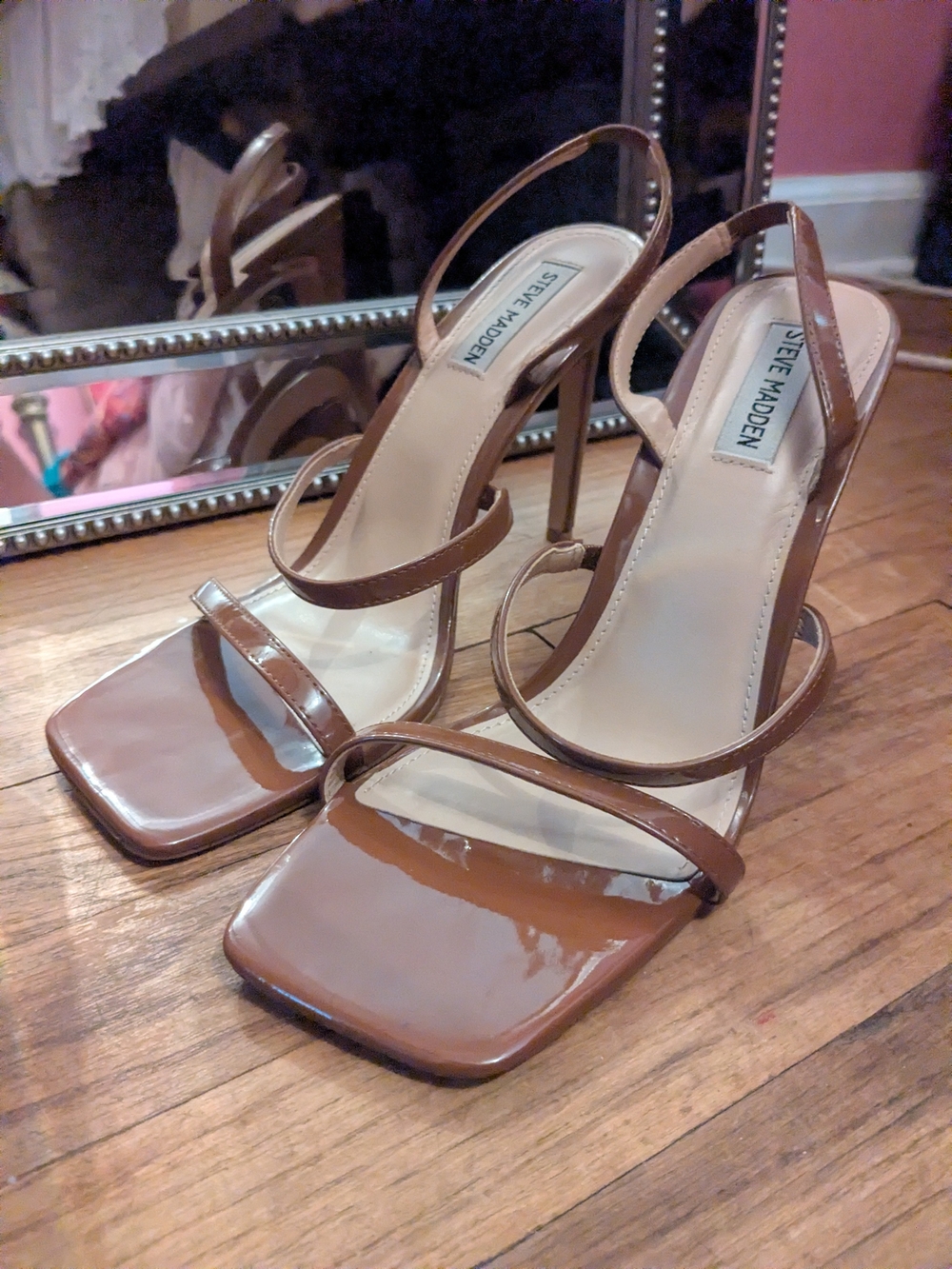 Steve Madden Gracey Brown Patent Strappy High Heel Sandals Size 11